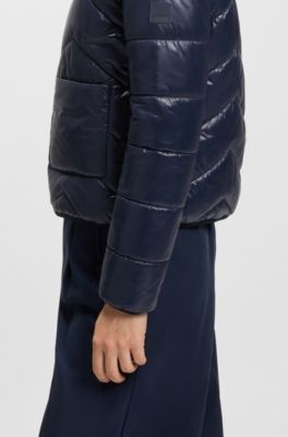 Wasserabweisende Jacke mit Chevron-Steppung, Dunkelblau