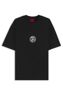 Cotton-jersey T-shirt with boxing artwork, Black
