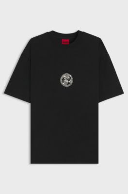 T-shirt en jersey de coton &agrave; motif boxe, Noir