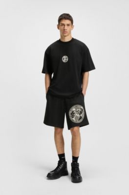 Cotton-jersey T-shirt with boxing artwork, Black