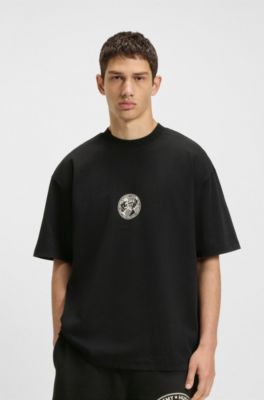 T-shirt in jersey di cotone con grafica ispirata alla boxe, Nero