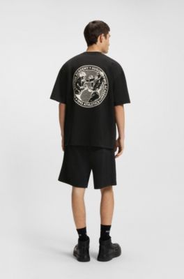 Cotton-jersey T-shirt with boxing artwork, Black