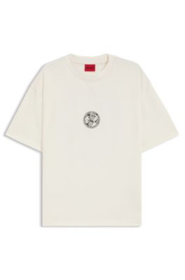 Cotton-jersey T-shirt with boxing artwork, Natural