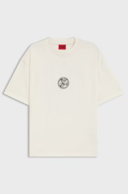 Cotton-jersey T-shirt with boxing artwork, Natural
