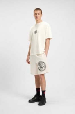 T-Shirt aus Baumwoll-Jersey mit Box-Artwork, Natur