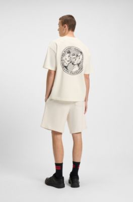 Cotton-jersey T-shirt with boxing artwork, Natural