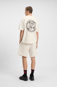 Cotton-jersey T-shirt with boxing artwork, Natural