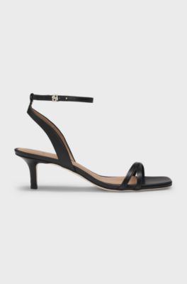 Leather sandals with Double B monogram, Black