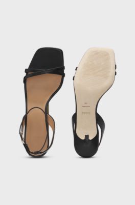 Leather sandals with Double B monogram, Black