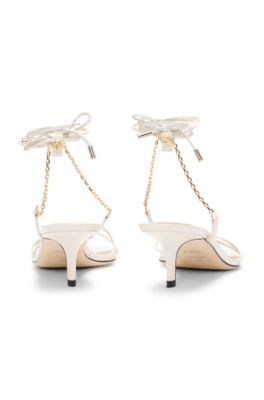 Leather sandals with gold-tone chain, White