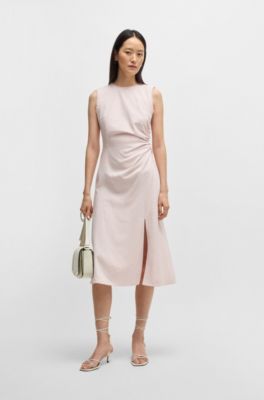 Leather sandals with gold-tone chain, White