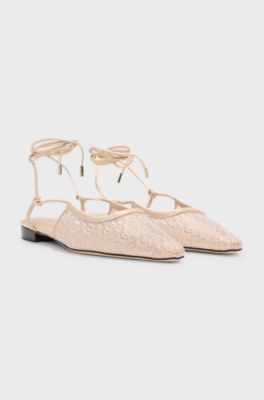 Mesh mules with rhinestone embellishments, Beige