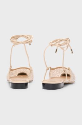 Mesh mules with rhinestone embellishments, Beige