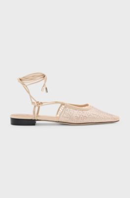Mesh mules with rhinestone embellishments, Beige