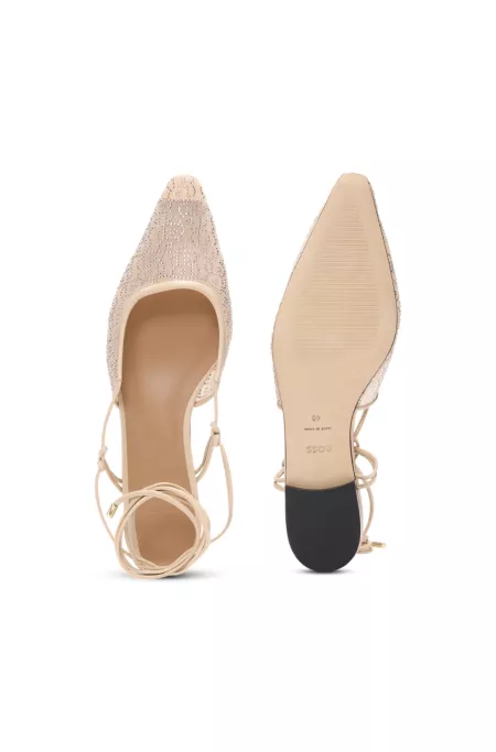 Mesh mules with rhinestone embellishments