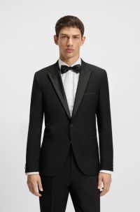 Slim-fit smokingjasje van hoogwaardig stretchmateriaal, Zwart