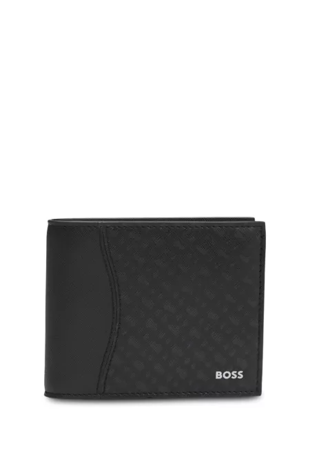 Structured trifold wallet with monogram pattern