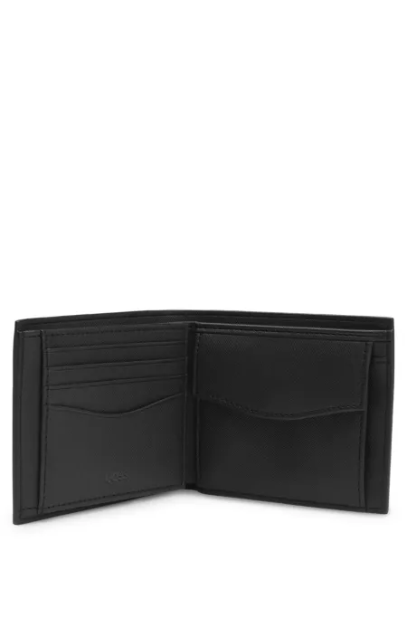 Structured trifold wallet with monogram pattern
