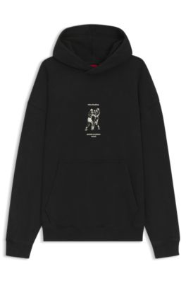 Hoodie van katoenen badstof met bokssport-artwork, Zwart
