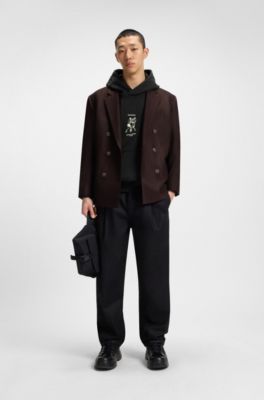 Sweat &agrave; capuche en molleton de coton avec motif boxe, Noir