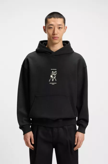 Cotton-terry hoodie with boxing artwork
