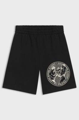 Cotton-terry shorts with boxing artwork, Black