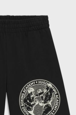 Cotton-terry shorts with boxing artwork, Black