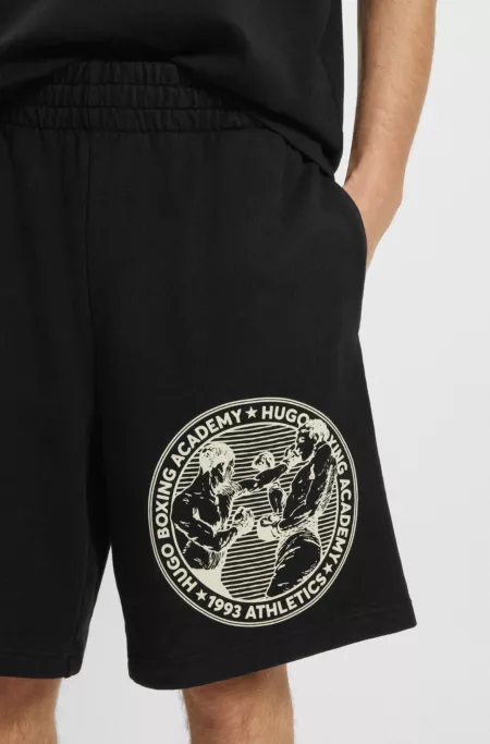 Cotton-terry shorts with boxing artwork