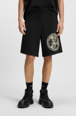 Cotton-terry shorts with boxing artwork, Black