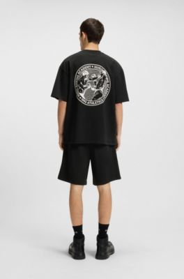 Cotton-terry shorts with boxing artwork, Black