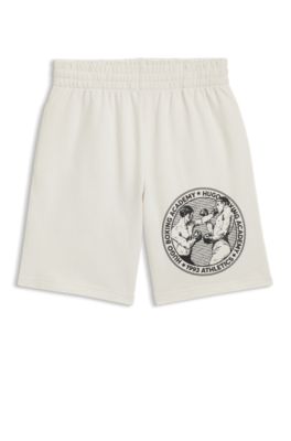 Short van katoenen sweatstof met bokssport-artwork, Naturel