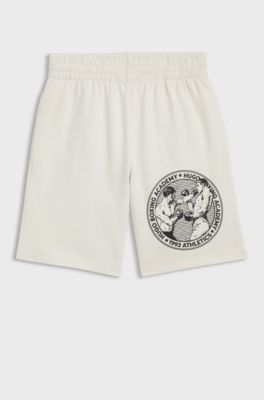 Cotton-terry shorts with boxing artwork, Natural