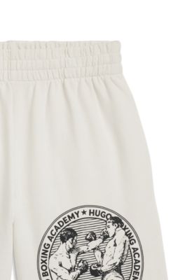 Short van katoenen sweatstof met bokssport-artwork, Naturel