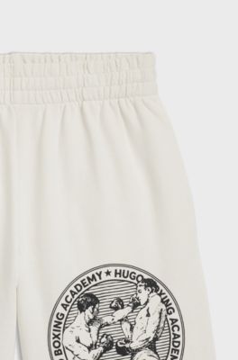 Cotton-terry shorts with boxing artwork, Natural