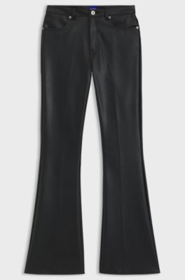 Faux-leather trousers with flared leg, Black