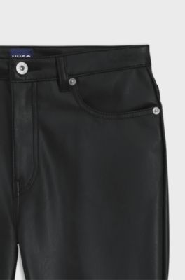 Faux-leather trousers with flared leg, Black