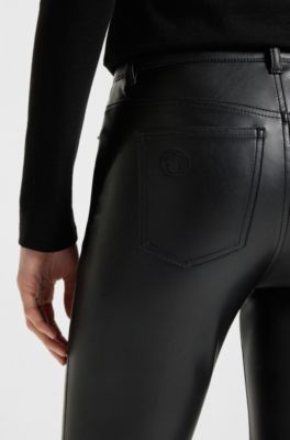 Faux-leather trousers with flared leg, Black