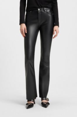 Faux-leather trousers with flared leg, Black