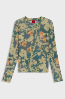 Stretch-mesh top with all-over print, Patterned