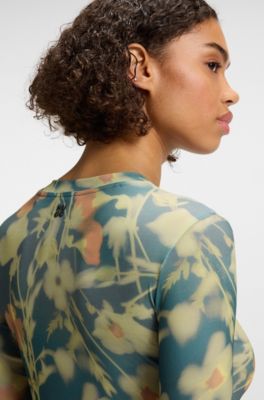 Stretch-mesh top with all-over print, Patterned
