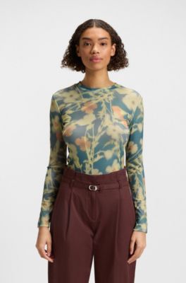Stretch-mesh top with all-over print, Patterned