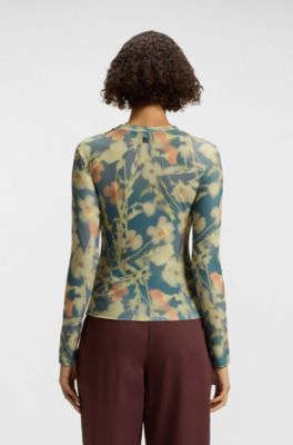 Stretch-mesh top with all-over print, Patterned