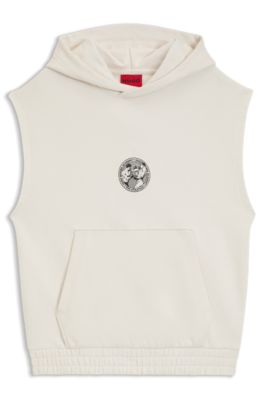 Sleeveless hoodie with boxing artwork, Natural