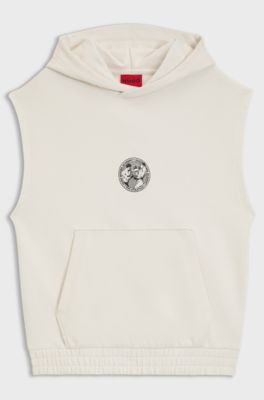Sweat &agrave; capuche sans manches avec motif boxe artistique, Naturel