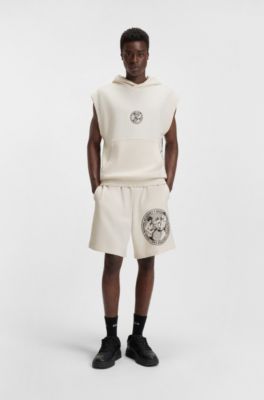 Sweat &agrave; capuche sans manches avec motif boxe artistique, Naturel