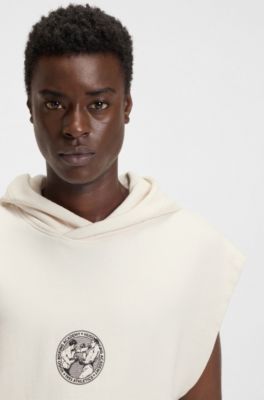 Sweat &agrave; capuche sans manches avec motif boxe artistique, Naturel