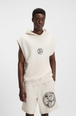 Sleeveless hoodie with boxing artwork, Natural
