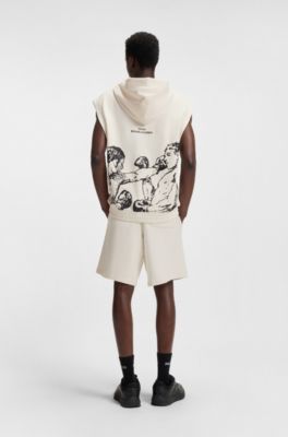 Sleeveless hoodie with boxing artwork, Natural