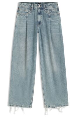 Wide-leg jeans with front pleats, Light Blue