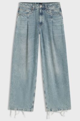Wide-leg jeans with front pleats, Light Blue
